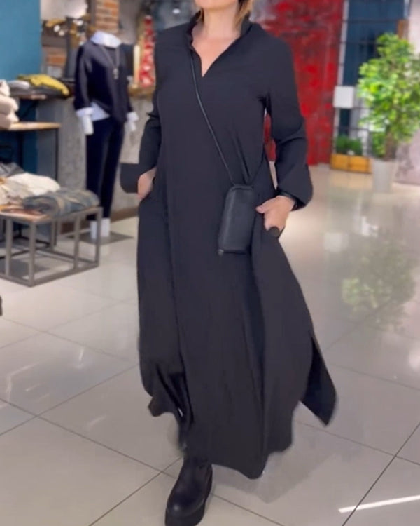 Vestido Longo com Estampa e Decote em V